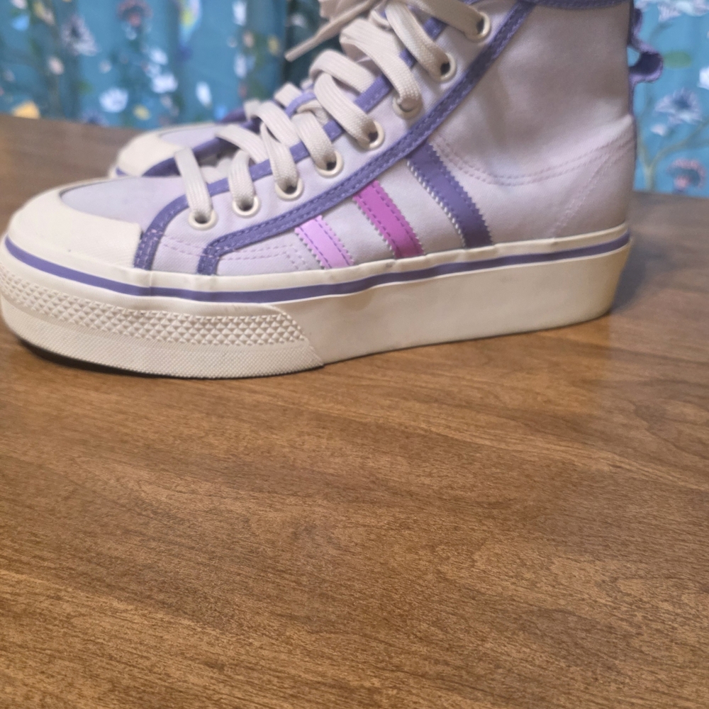 adidas Women's Cream and Purple High-Top Sneakers